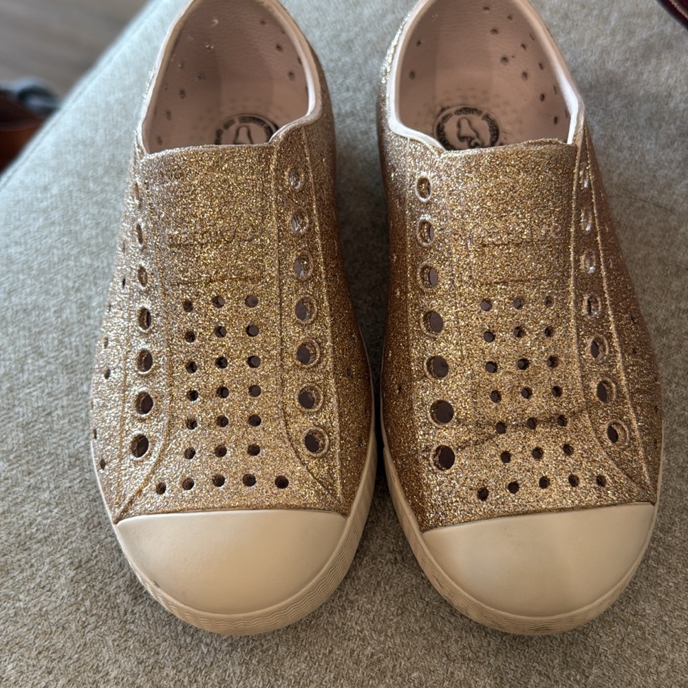 Gold Glitter Native Slip-On Shoes